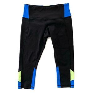 Lululemon Wunder Under Cropped Yoga Workout Leggings Black Blue & Green 6